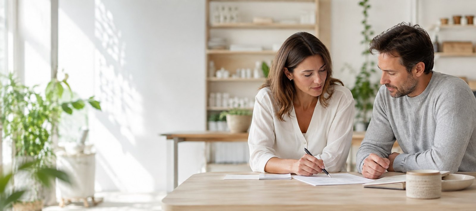 Illustrative business consultation in a bright workspace